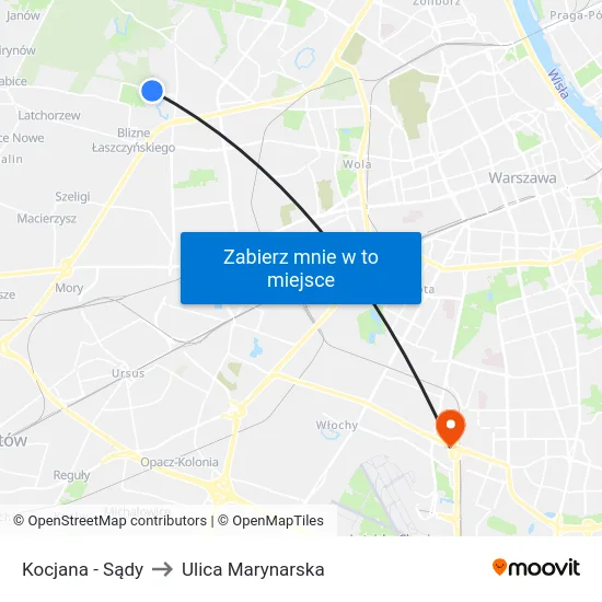 Kocjana - Sądy to Ulica Marynarska map
