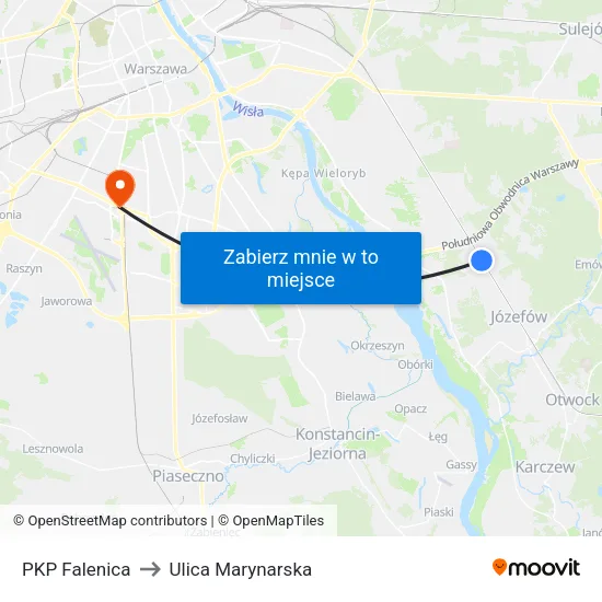 PKP Falenica to Ulica Marynarska map