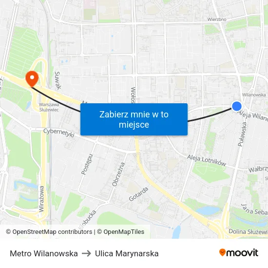 Metro Wilanowska to Ulica Marynarska map