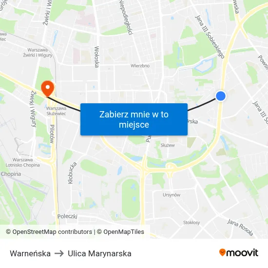 Warneńska to Ulica Marynarska map