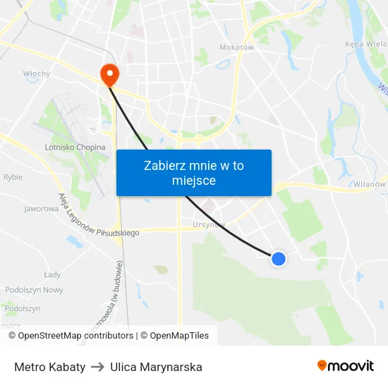 Metro Kabaty to Ulica Marynarska map