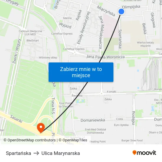 Spartańska to Ulica Marynarska map