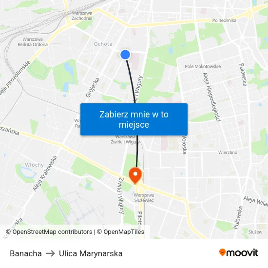 Banacha to Ulica Marynarska map