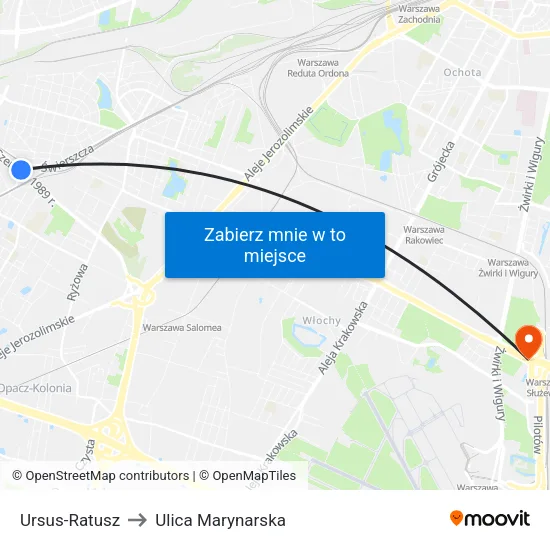 Ursus - Ratusz to Ulica Marynarska map