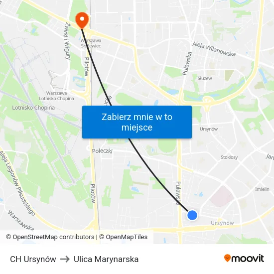 CH Ursynów to Ulica Marynarska map