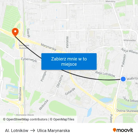 Al. Lotników to Ulica Marynarska map