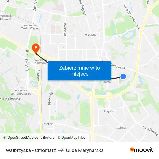 Wałbrzyska - Cmentarz to Ulica Marynarska map