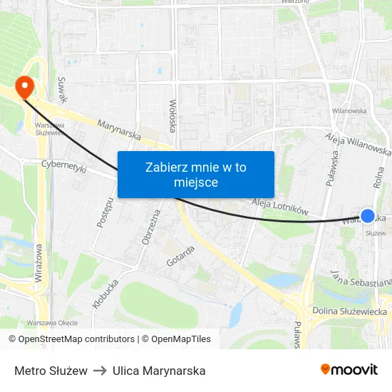 Metro Służew to Ulica Marynarska map