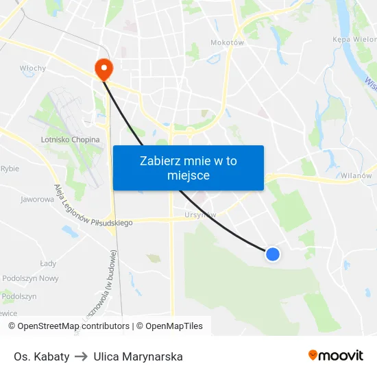 Os. Kabaty to Ulica Marynarska map