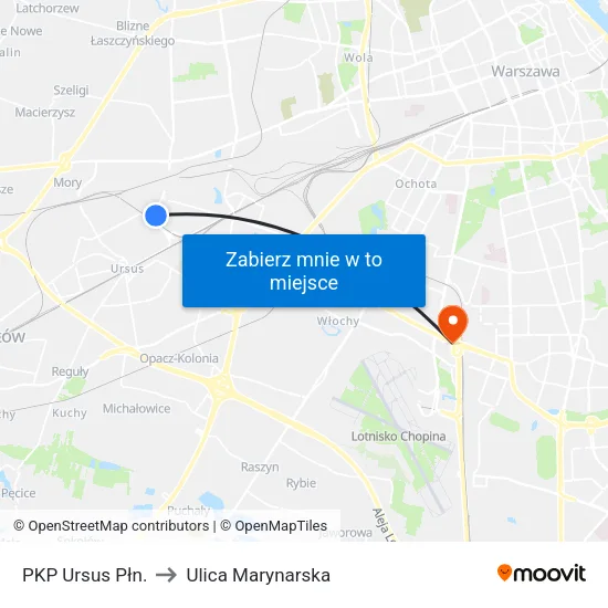 PKP Ursus Płn. to Ulica Marynarska map