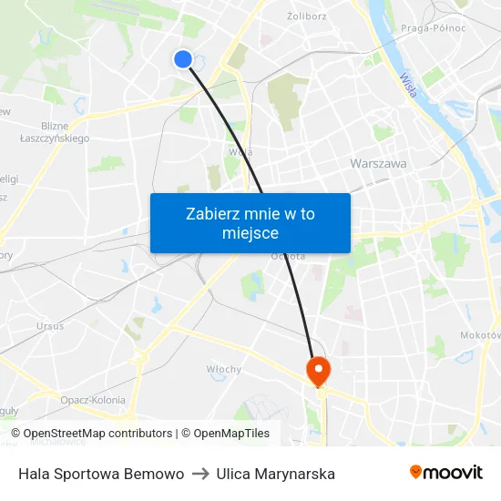 Hala Sportowa Bemowo to Ulica Marynarska map