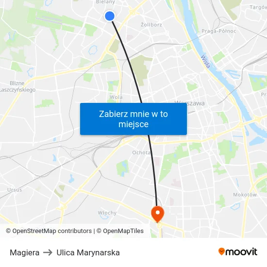 Magiera to Ulica Marynarska map