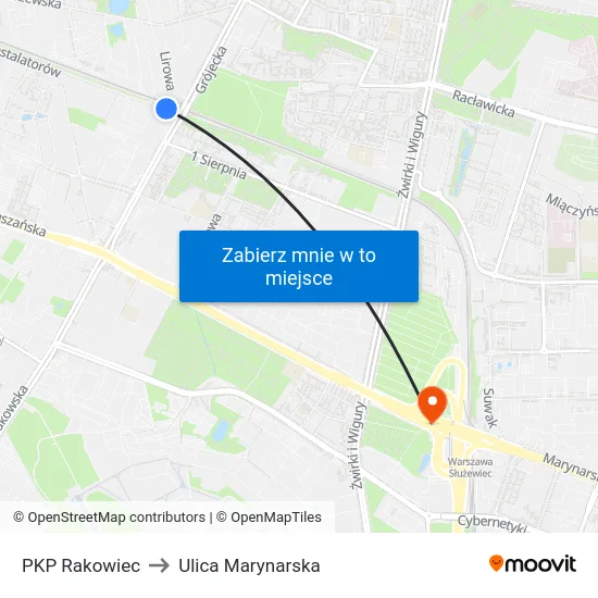 PKP Rakowiec to Ulica Marynarska map