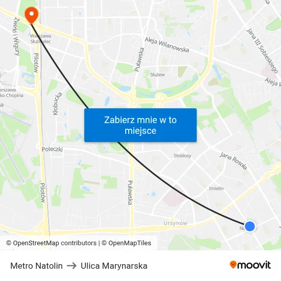 Metro Natolin to Ulica Marynarska map