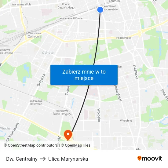 Dw. Centralny to Ulica Marynarska map