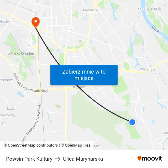 Powsin - Park Kultury to Ulica Marynarska map