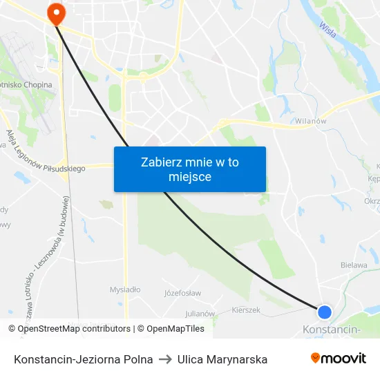 Konstancin-Jeziorna Polna to Ulica Marynarska map
