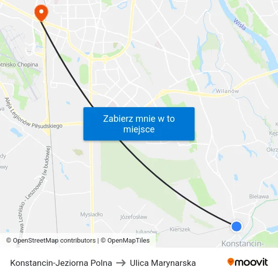 Konstancin-Jeziorna Polna to Ulica Marynarska map