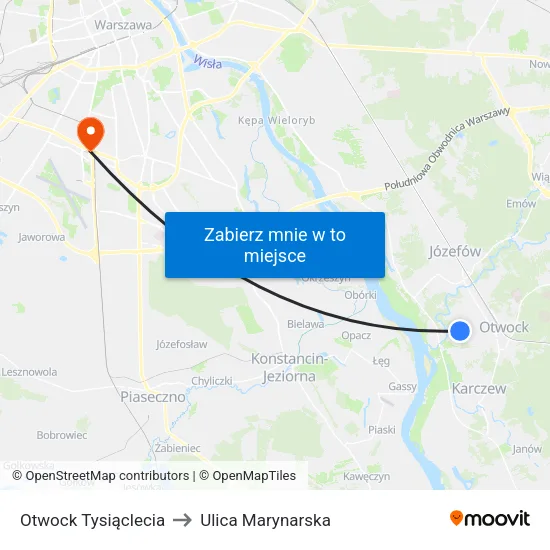 Otwock Tysiąclecia to Ulica Marynarska map