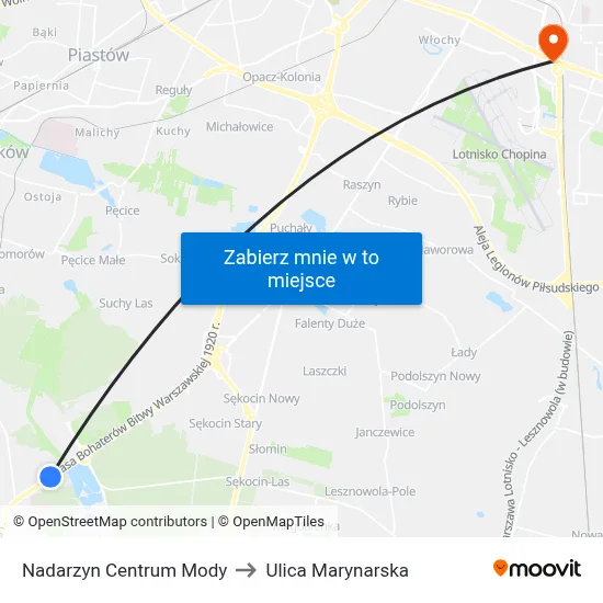 Nadarzyn Centrum Mody to Ulica Marynarska map