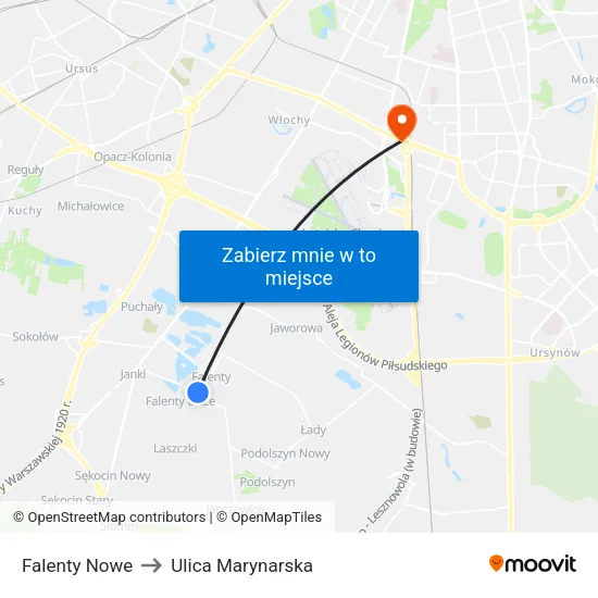 Falenty Nowe to Ulica Marynarska map