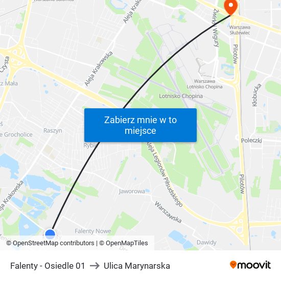 Falenty - Osiedle 01 to Ulica Marynarska map