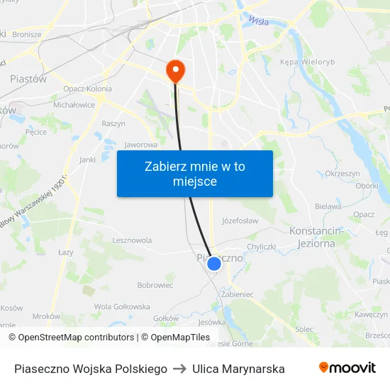 Piaseczno Wojska Polskiego to Ulica Marynarska map