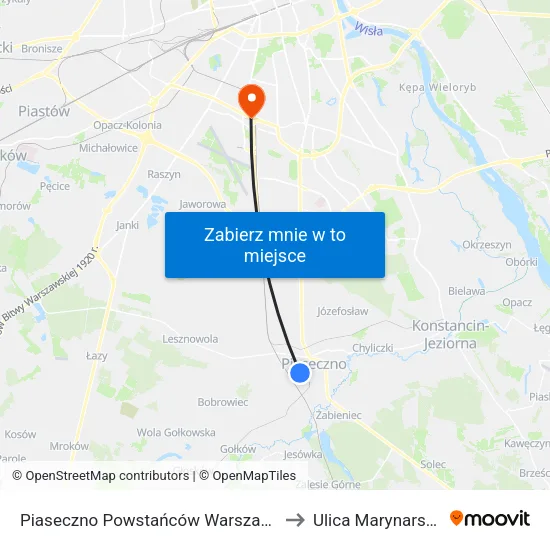 Piaseczno Powstańców Warszawy to Ulica Marynarska map