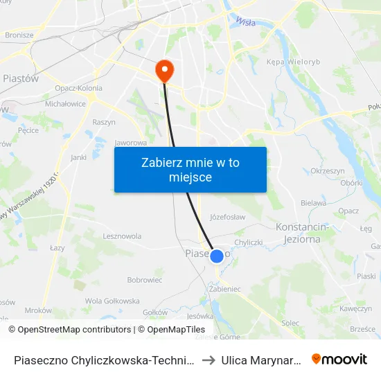 Piaseczno Chyliczkowska - Technikum to Ulica Marynarska map