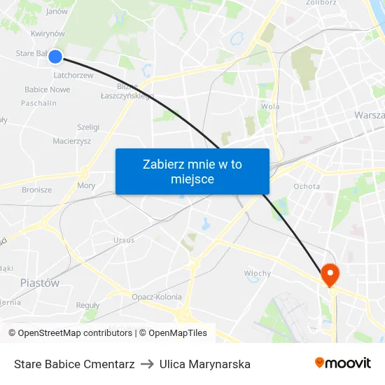 Stare Babice Cmentarz to Ulica Marynarska map