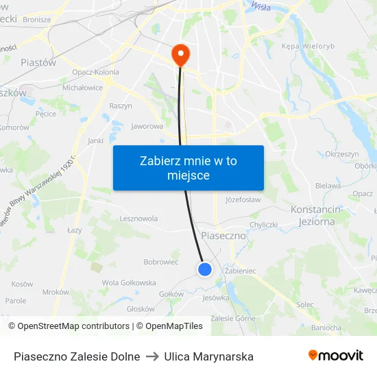 Piaseczno Zalesie Dolne to Ulica Marynarska map