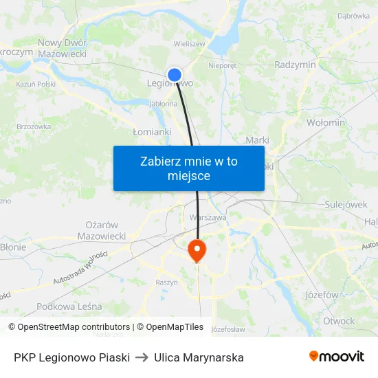 PKP Legionowo Piaski to Ulica Marynarska map