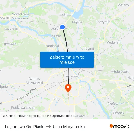 Legionowo Os. Piaski to Ulica Marynarska map