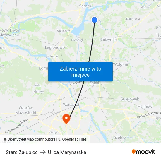 Stare Załubice to Ulica Marynarska map