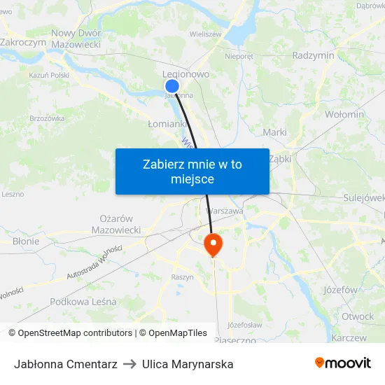 Jabłonna Cmentarz to Ulica Marynarska map