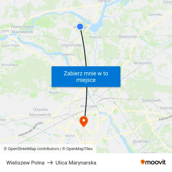 Wieliszew Polna to Ulica Marynarska map