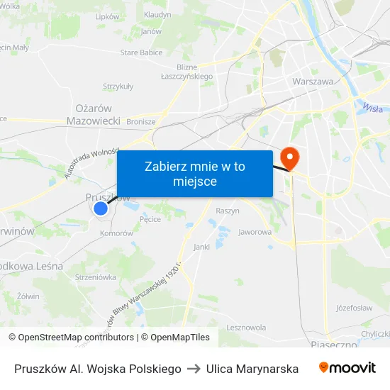 Pruszków Al. Wojska Polskiego to Ulica Marynarska map