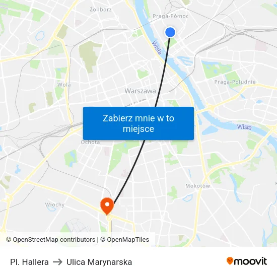 Pl. Hallera to Ulica Marynarska map