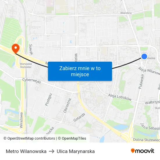 Metro Wilanowska to Ulica Marynarska map