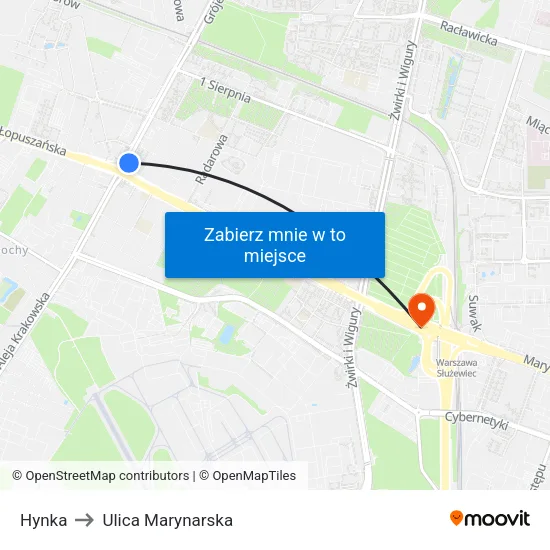 Hynka to Ulica Marynarska map