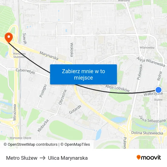 Metro Służew to Ulica Marynarska map