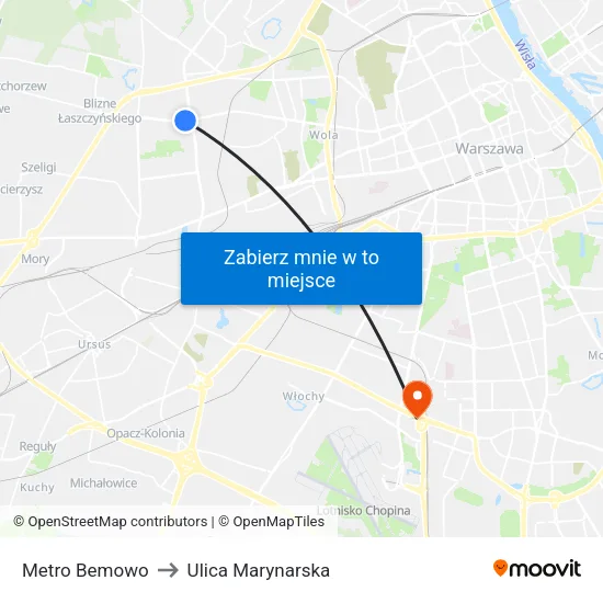 Metro Bemowo to Ulica Marynarska map