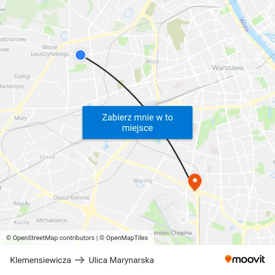 Klemensiewicza to Ulica Marynarska map