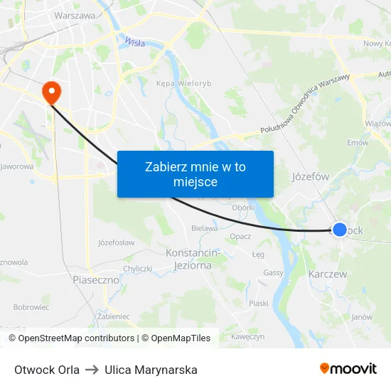 Otwock Orla to Ulica Marynarska map