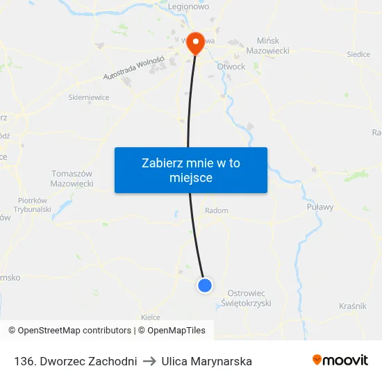 136. Dworzec Zachodni to Ulica Marynarska map