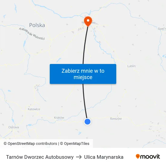 Tarnów Dworzec Autobusowy to Ulica Marynarska map
