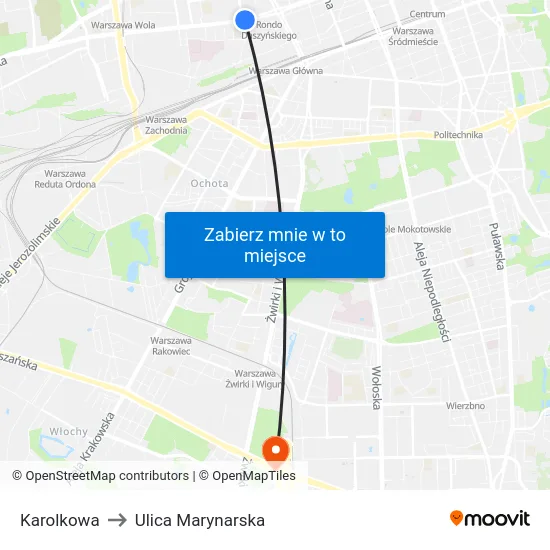 Karolkowa to Ulica Marynarska map