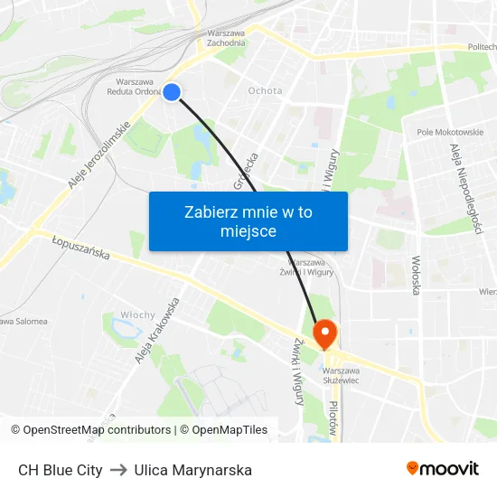 CH Blue City to Ulica Marynarska map