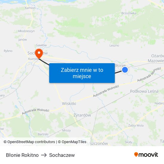 Błonie Rokitno to Sochaczew map