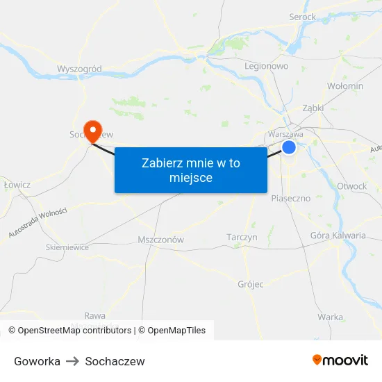 Goworka to Sochaczew map
